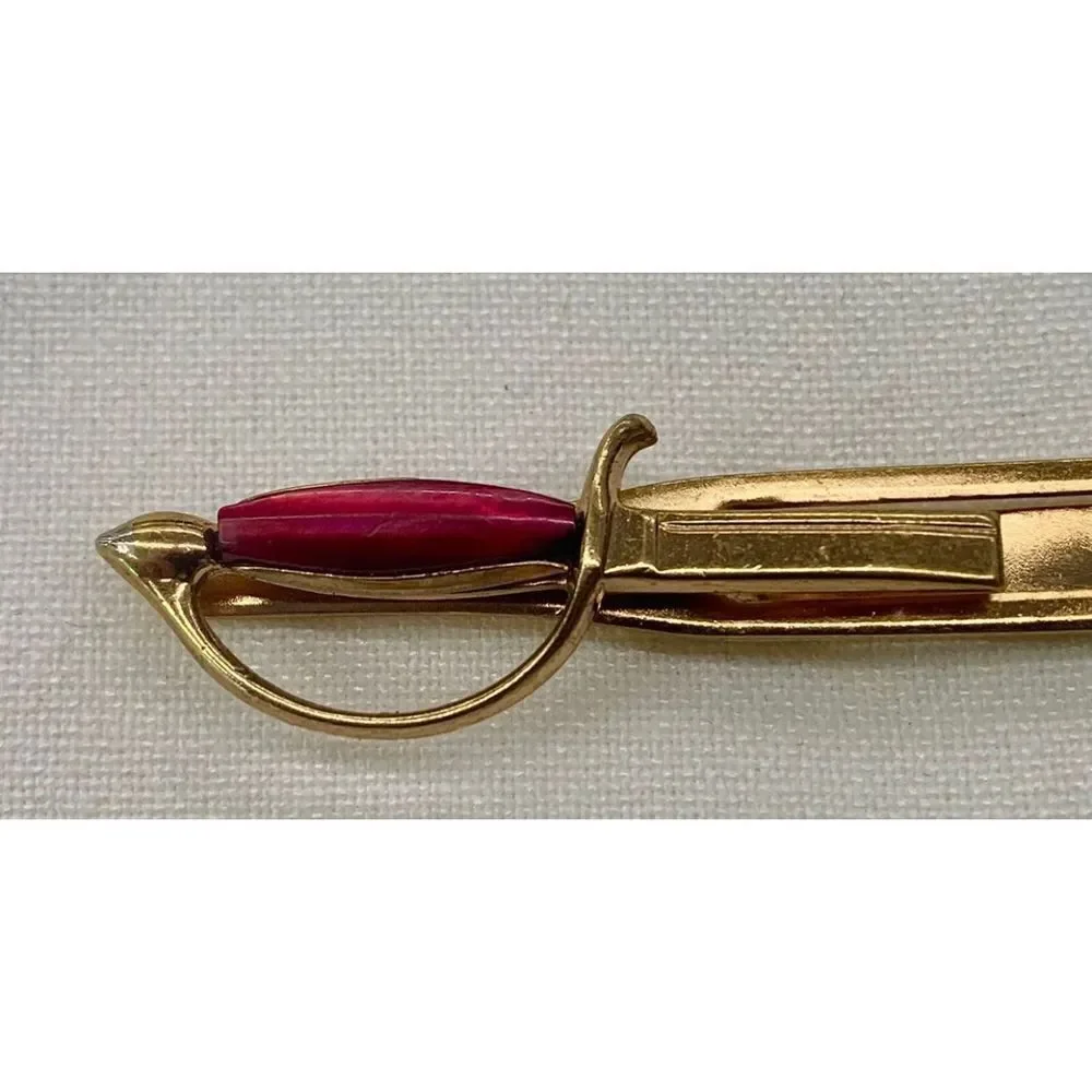 RARE vintage SWORD tie clip / bar RUBY handle hidden clasp